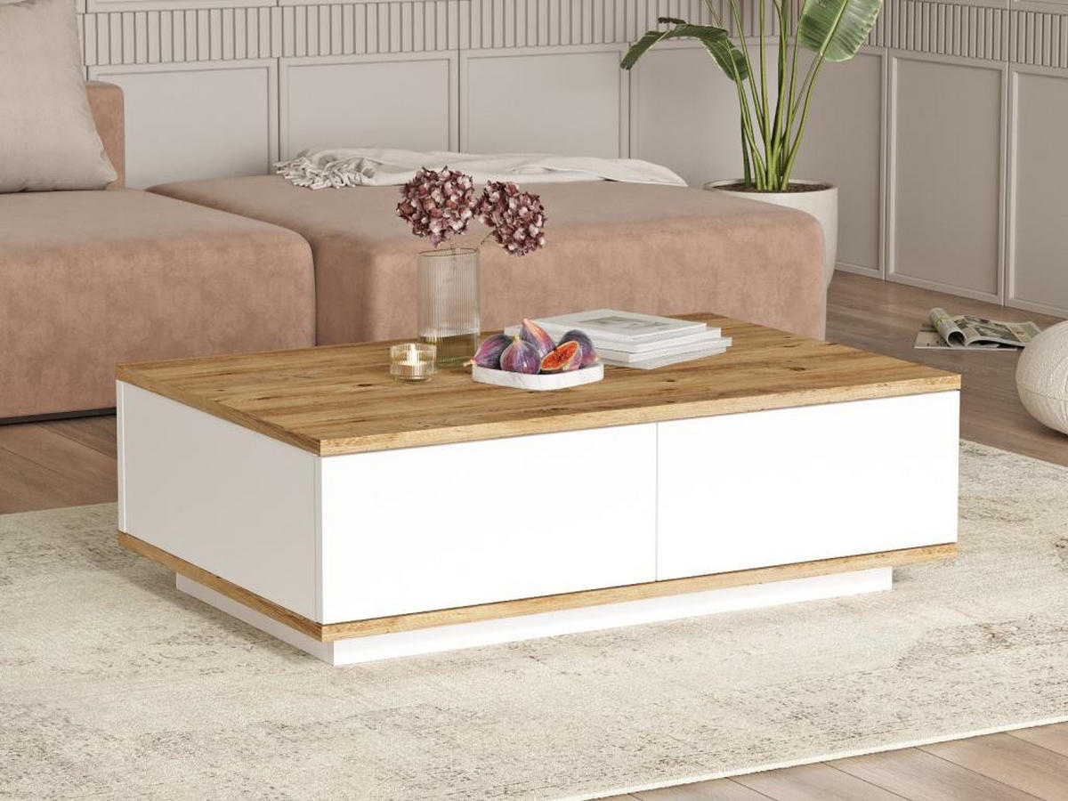 COUCHTISCH mit 2 Türen - Holzfarben hell & Weiß - LOTULA - Naturfarben, Holz (90/60/28.6cm) - Vente-Unique