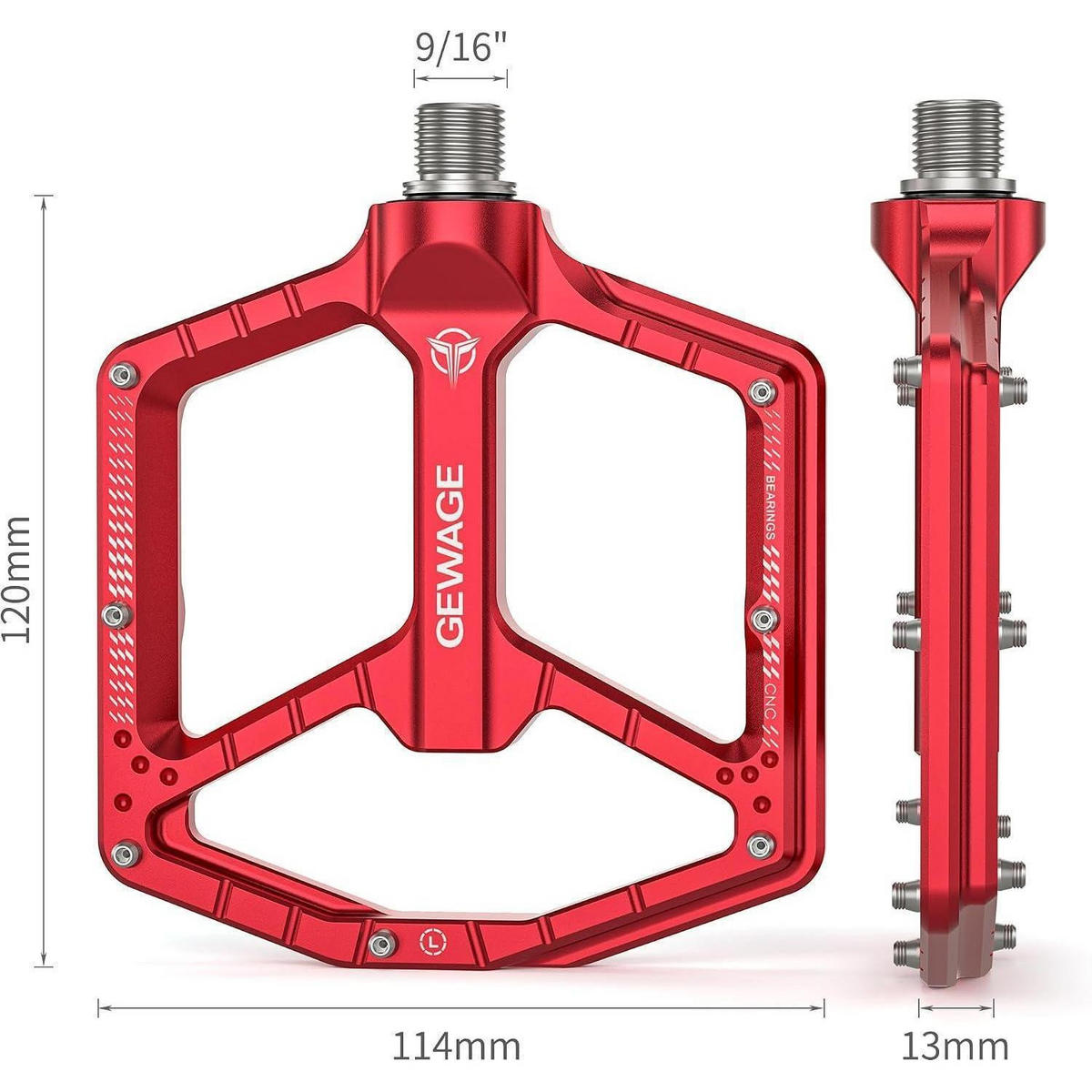 PEDALE CNC-Aluminium ultraflach mit 14 Pins Rot - Rot, Metall (11/1.5/12cm)