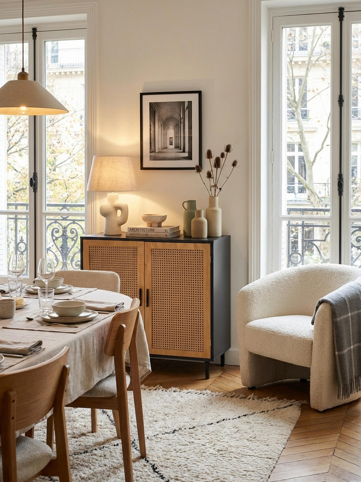 SIDEBOARD – Schwarz, 80x86,5x40 cm, mit Wiener Geflecht, 2 Türen, hoch - Schwarz, Holzwerkstoff/Metall (80/87/40cm) - KADIMA DESIGN