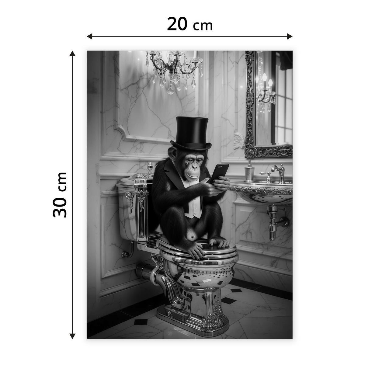 POSTER für Badezimmer WC AFFE mit Zylinder auf Toilette Abstraktion 20x30cm - Schwarz/Weiß, Papier (20/30/1cm) - Muralo