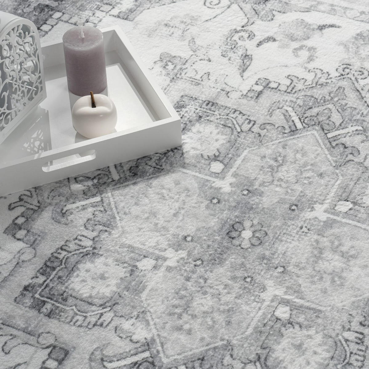 KURZFLORTEPPICH Waschbar, orientalisch im Vintage-Stil, Grau, 80 x 150 cm - Grau, Textil (150/80cm) - KADIMA DESIGN