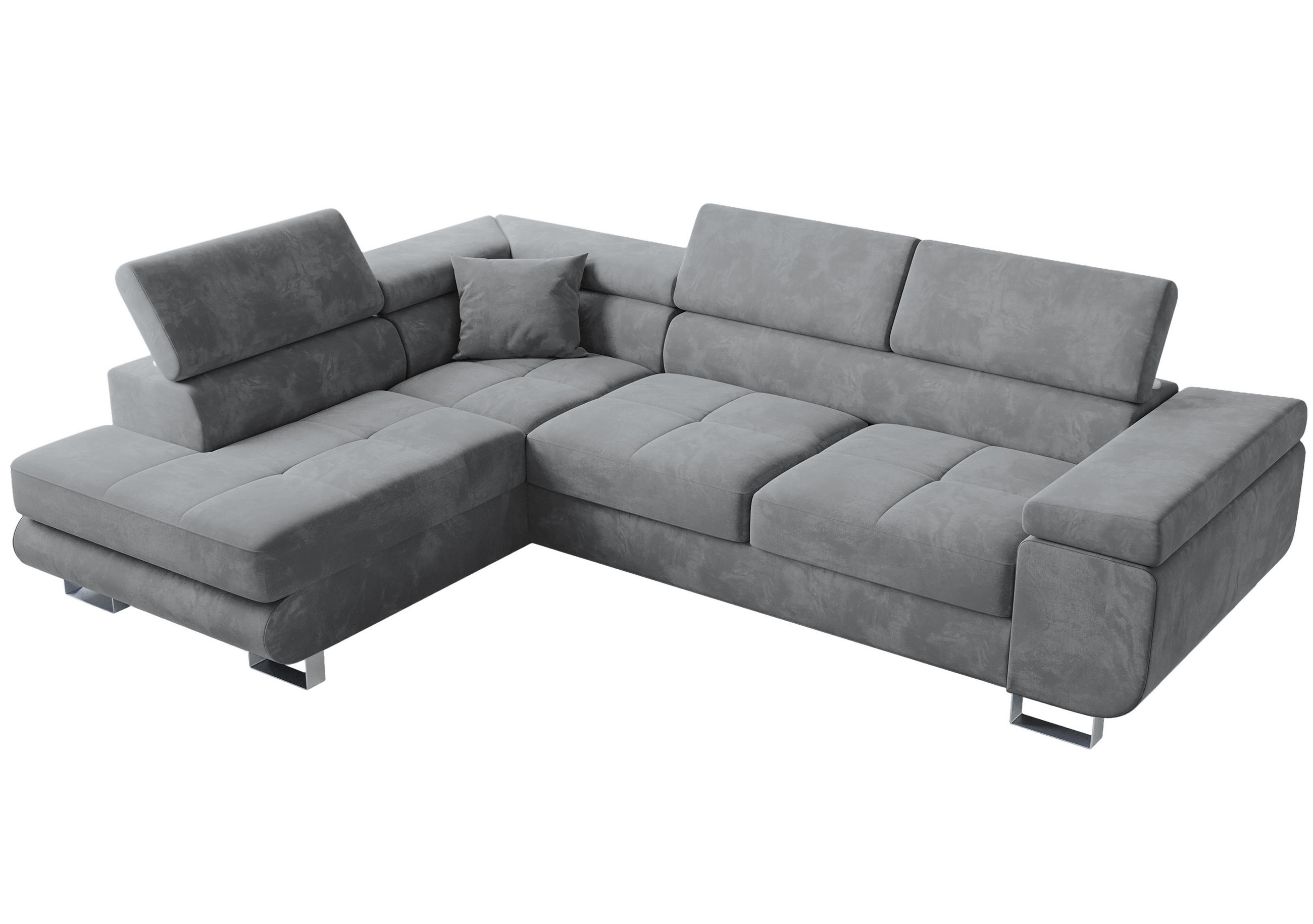 ECKSOFA Anton mit Schlaffunktion Grau Samt - Silberfarben/Grau, Textil/Metall (142/275cm) - Bromarkt