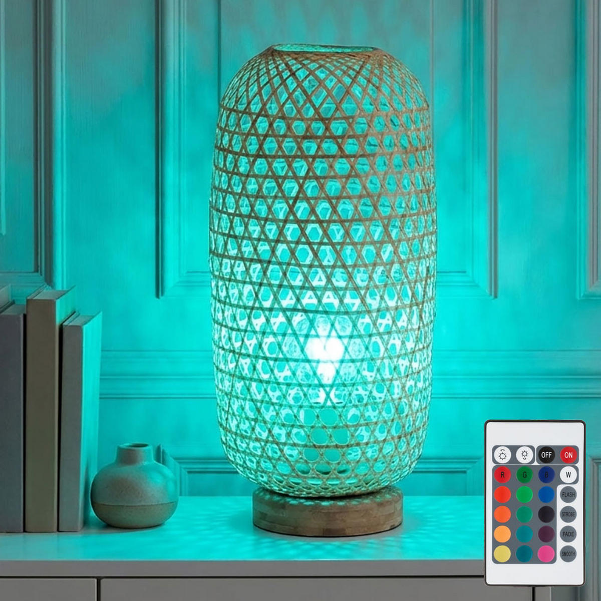 LED TISCHLEUCHTE Bambusoptik Braun - Braun, Holz (22/22/46cm) - Globo Lighting