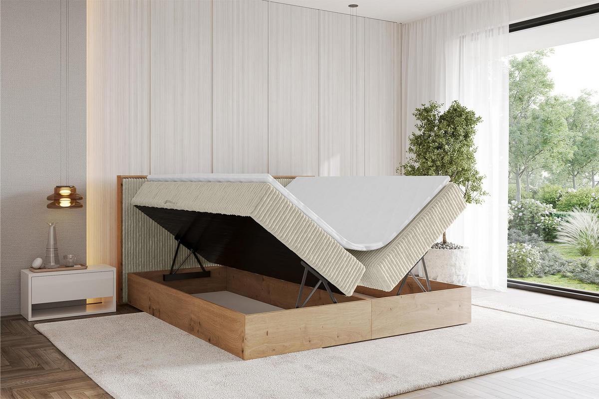 BOXBETT LOLLI9 - 160x200 - H3 Creme - Beige, Holzwerkstoff (160/200cm) - ALTDECOR