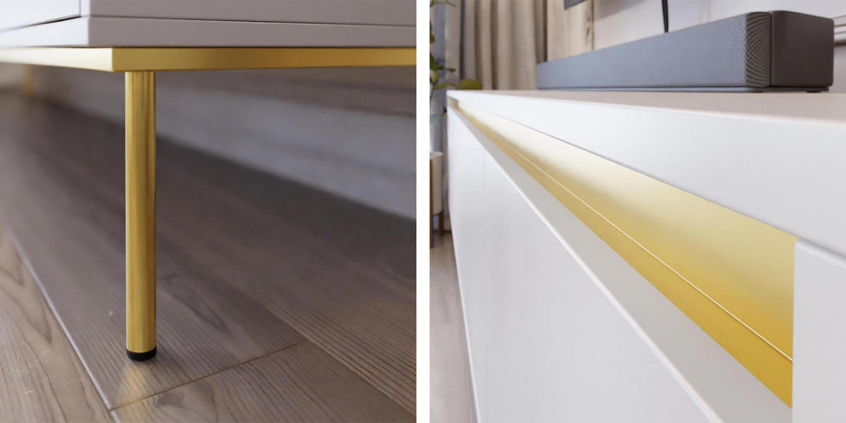 TV-LOWBOARD Carmesi 3D - Goldfarben/Weiß, Holzwerkstoff/Metall (150/60/40cm) - MIRJAN24