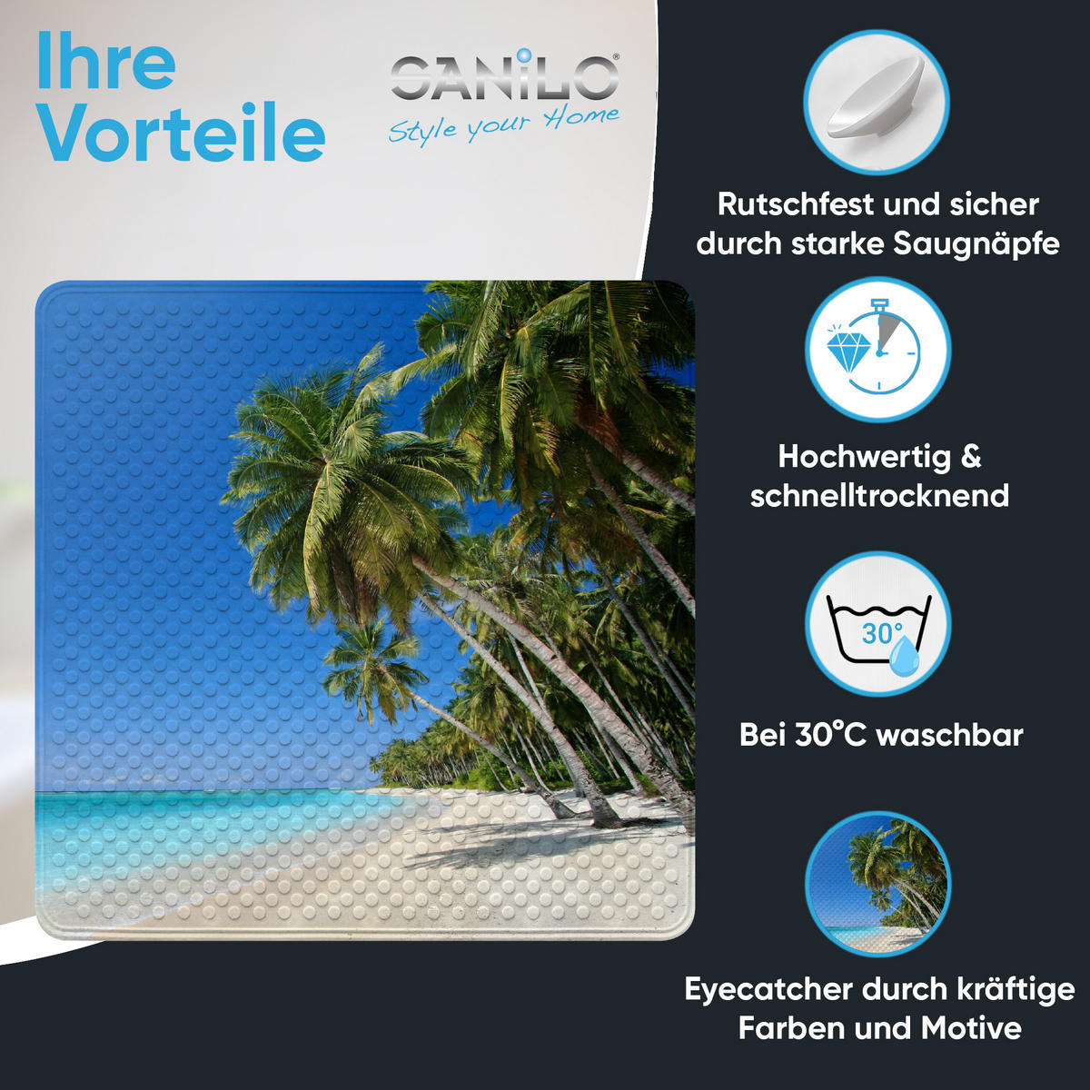 BADEMATTE Karibik - Blau, Kunststoff (53/53cm) - Sanilo