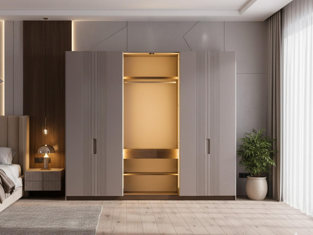 KLEIDERSCHRANK Santo 6 trg. - Beige, Holzwerkstoff (260/225/63cm)