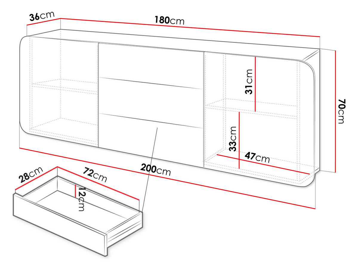 KOMMODE A Rene 2D3S - Kaschmir, Holzwerkstoff (200/70/36cm) - MIRJAN24