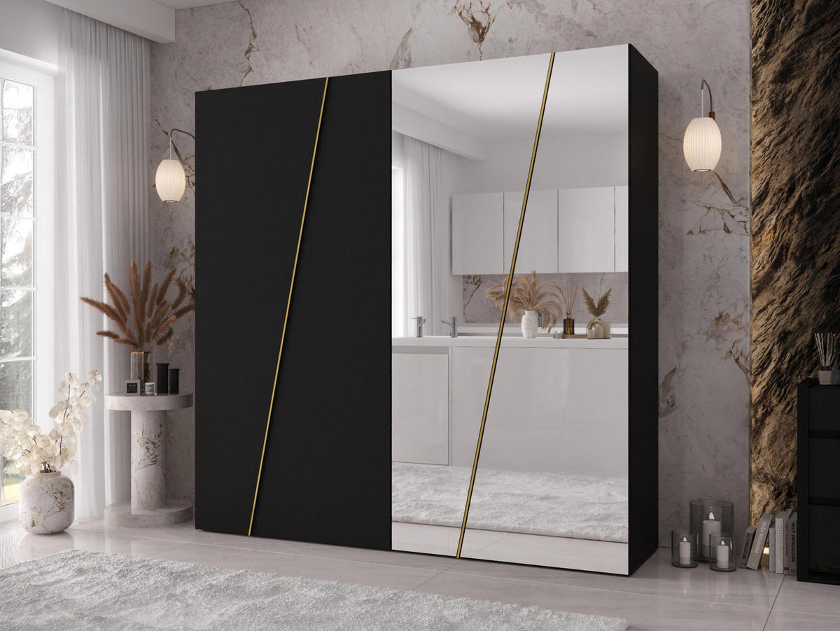 DREHTÜRENSCHRANK Zen 2L 200 cm - Goldfarben/Schwarz, Holzwerkstoff/Kunststoff (200/202/50cm) - MIRJAN24