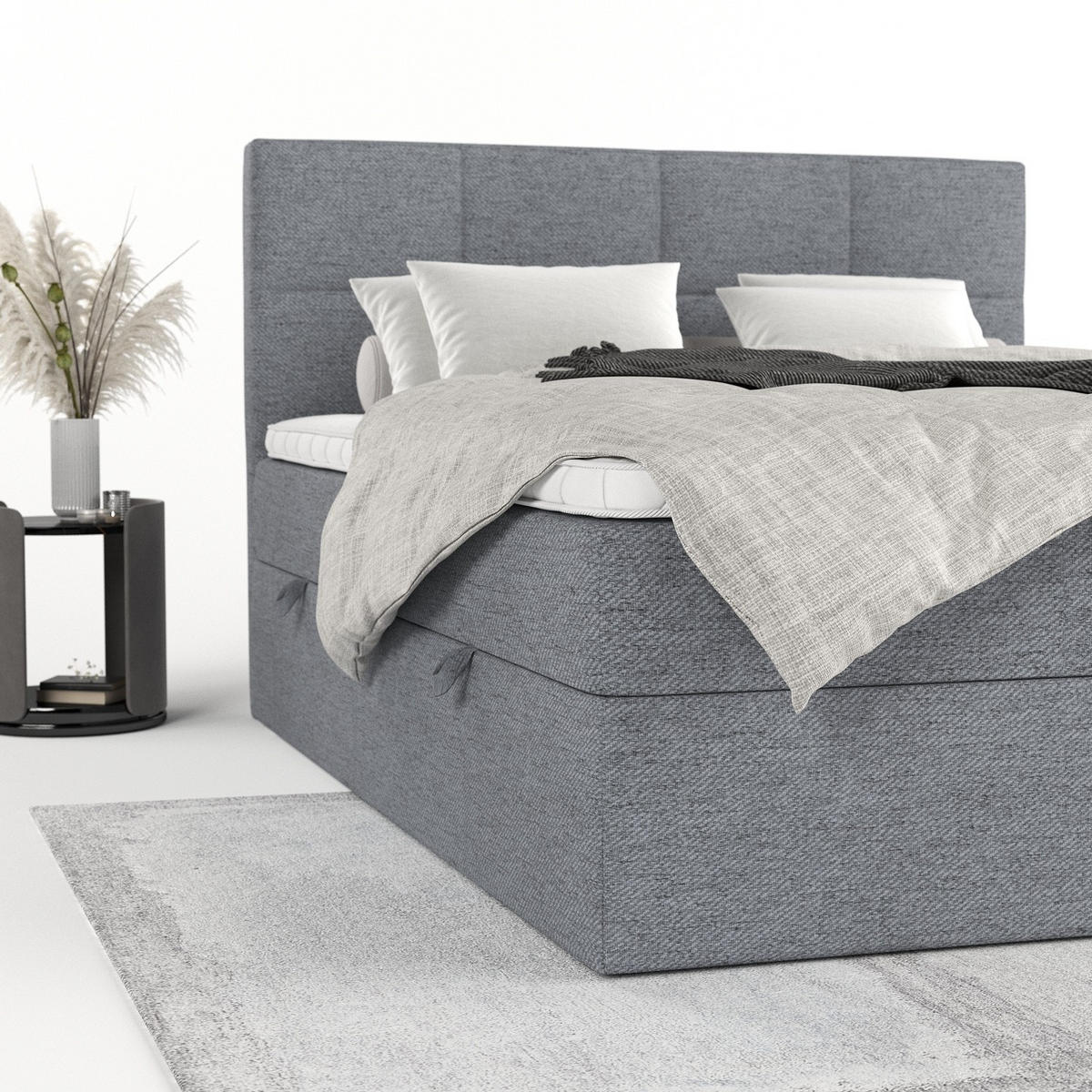 BOXBETT Oris 160/200 cm Grau im Neve Stoff - Schwarz/Grau, Holz/Holzwerkstoff (160/200cm) - AltaBeds