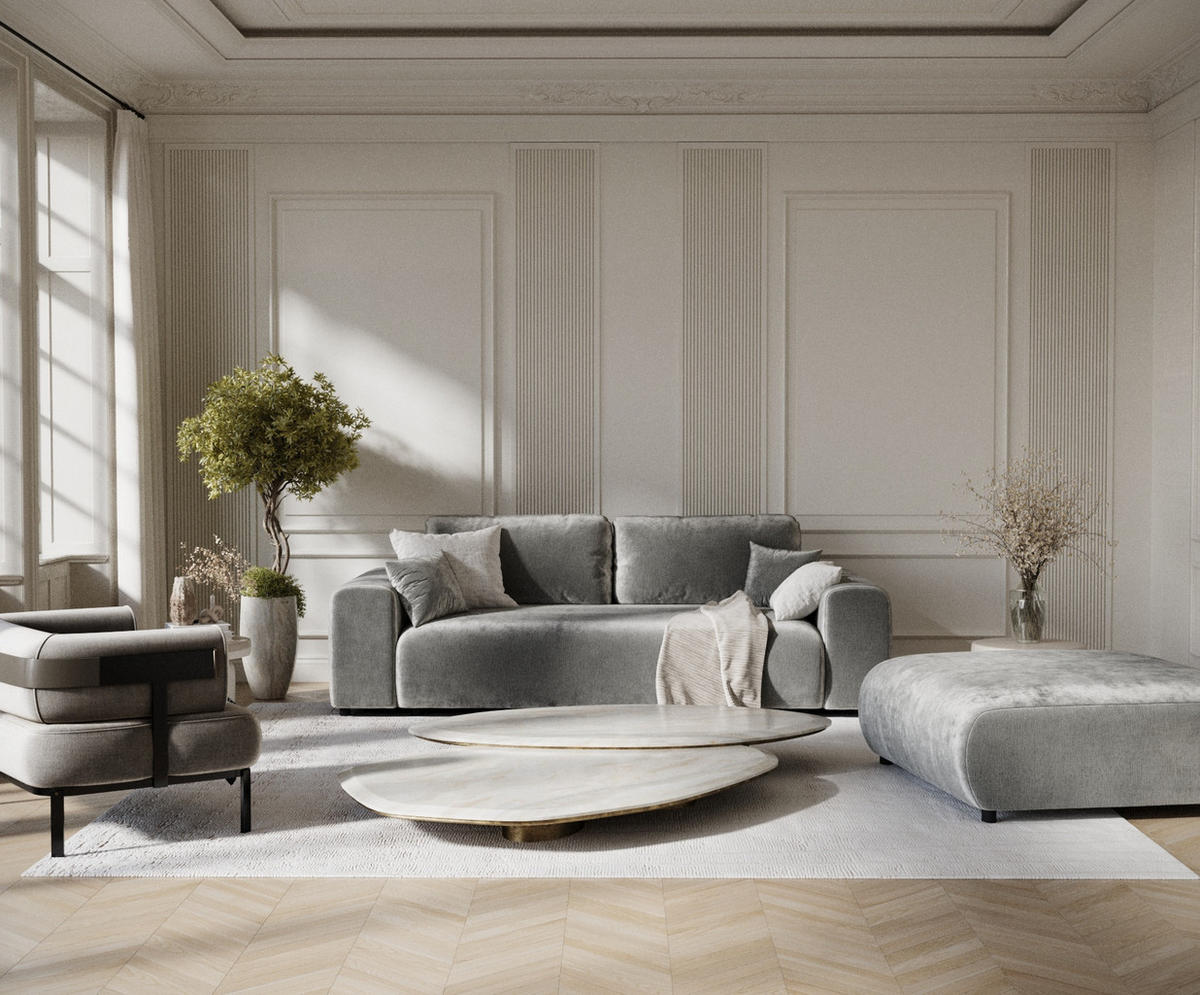 3-SITZER-SOFA Zanzibar Grau Chenille - Schwarz/Grau, Holz/Holzwerkstoff (213/79/108cm) - Maison de Reve