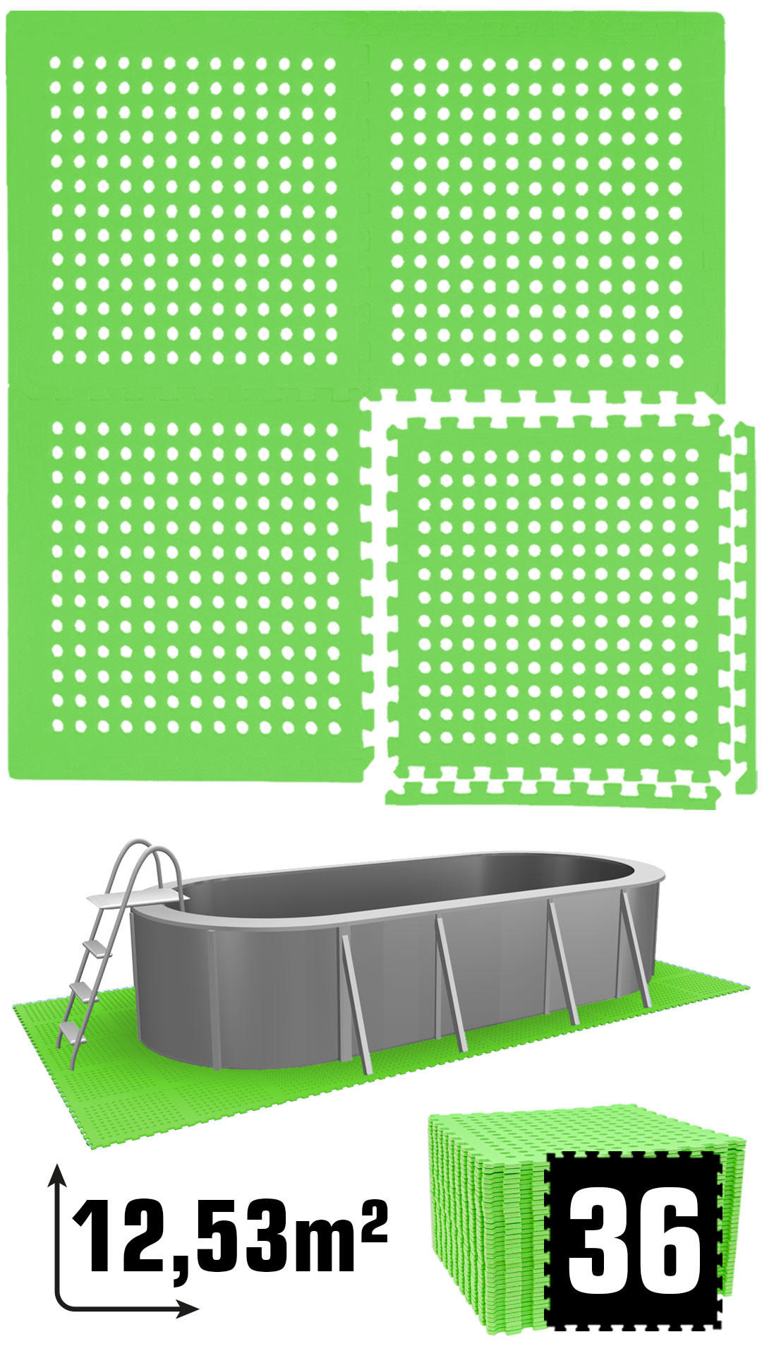 POOLMATTEN 12,5m² 36 EVA Matten 62 cm Grün - Grün, Kunststoff (62/62cm) - eyepower