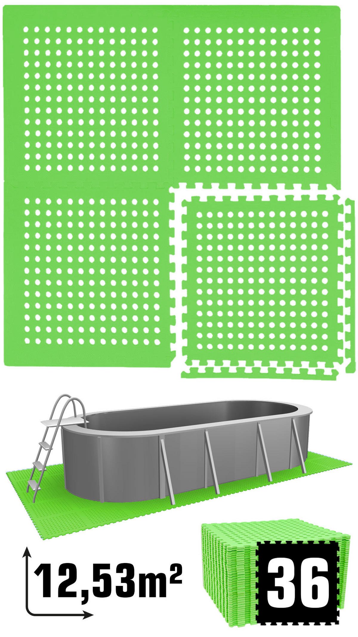 POOLMATTEN 12,5m² 36 EVA Matten 62 cm Grün - Grün, Kunststoff (62/62cm) - eyepower