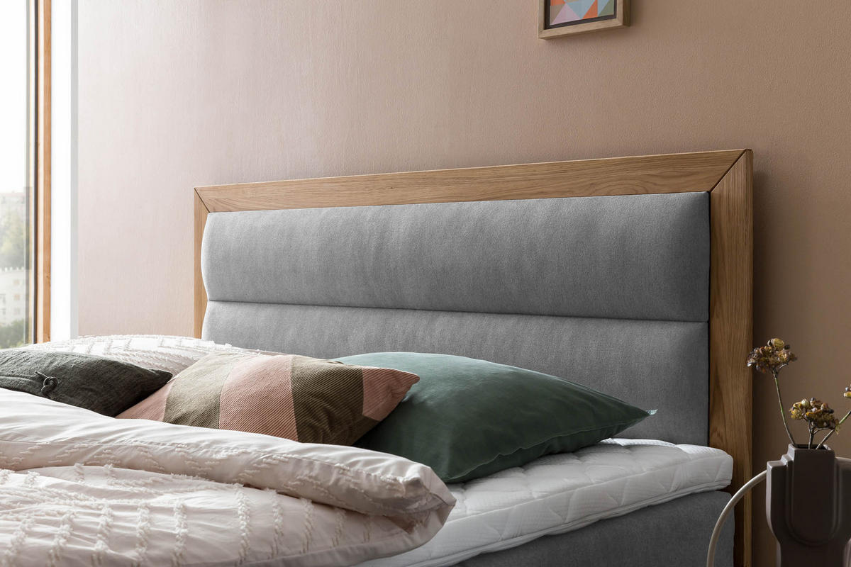 BOXSPRINGBETT ELEKTRISCH VERSTELLBAR MODELA 180x200 Hellgrau H2 und H3 Motorbett in Eiche mit 7-Zonen Taschenfederkern Matratze inkl. Visco Topper - Hellgrau, Textil (180/200cm) - Belanoti