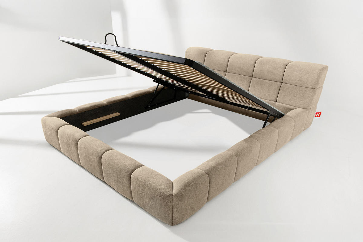 POLSTERBETT AERI 140/160/180/200 mit Rahmen und Bettkasten, beige - Beige, Holz/Holzwerkstoff (200/200cm) - KONSIMO®