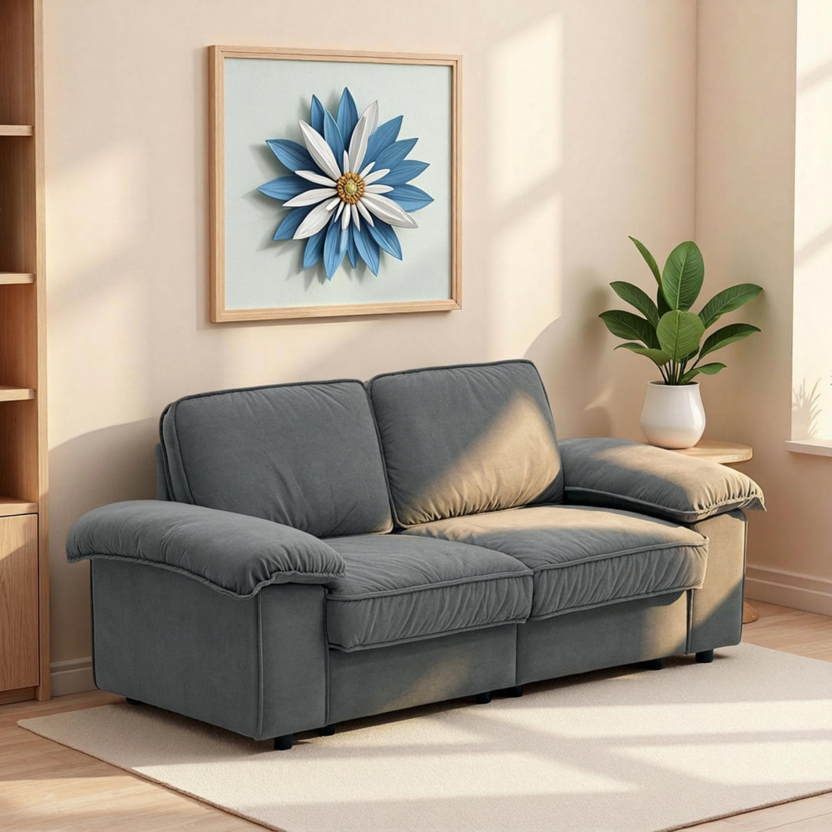 SOFA mit Stauraum und Taschenfederkern 61 cm Sitztiefe 201/91/89 cm Grau - Grau, Textil (91/89/201cm) - Redom