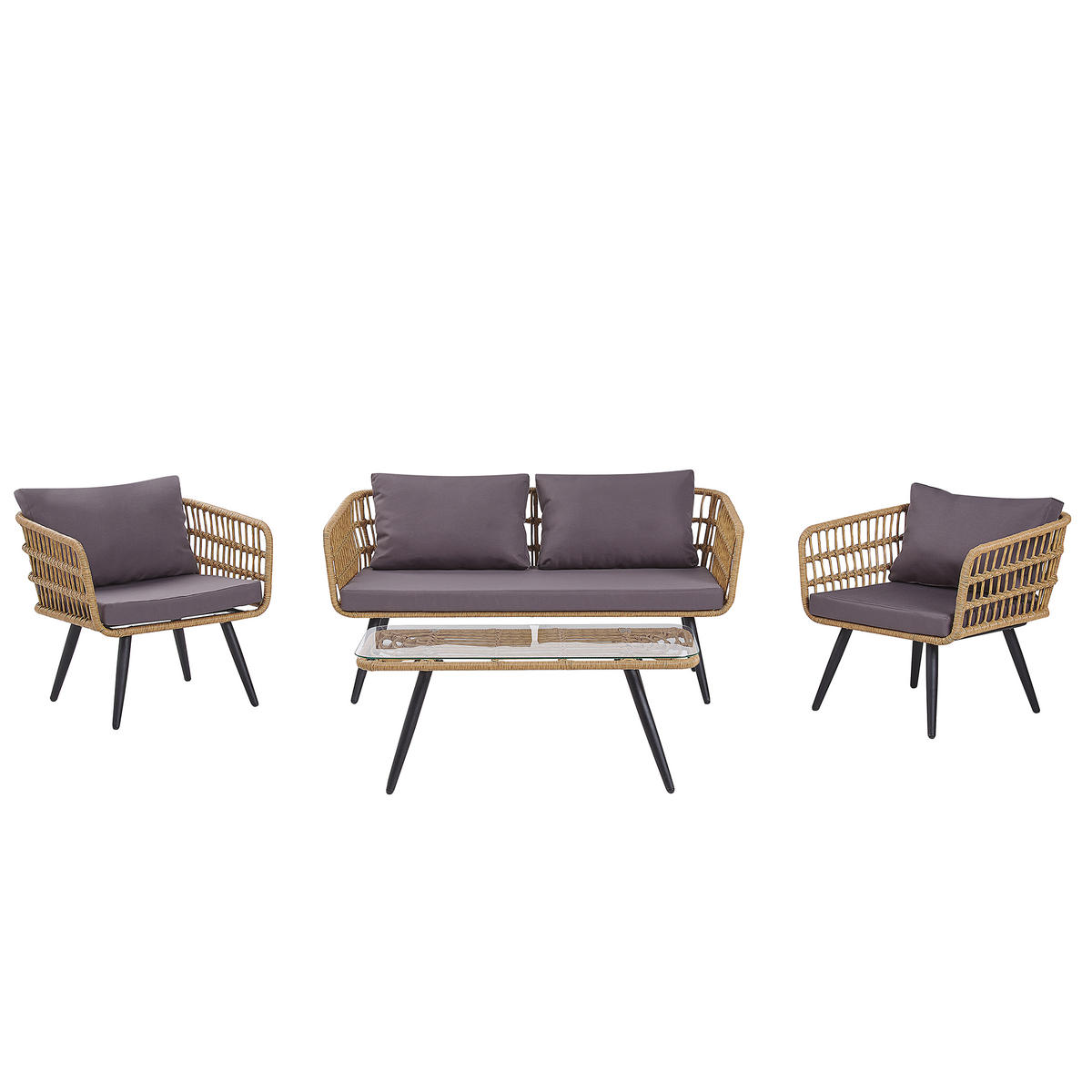 4-SITZER LOUNGE SET Rattan Beige Fobello - Beige, Kunststoff - Beliani