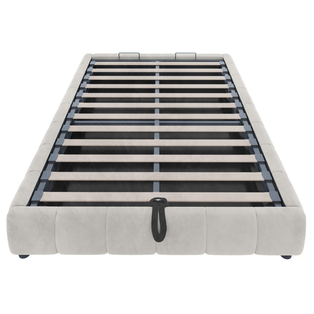 POLSTERBETT aus Flanellstoff 140x200 cm Beige mit LED-Lichtleiste, hydraulischem Stauraum und Metallrahmen - Beige, Textil (140/200cm) - Modfu