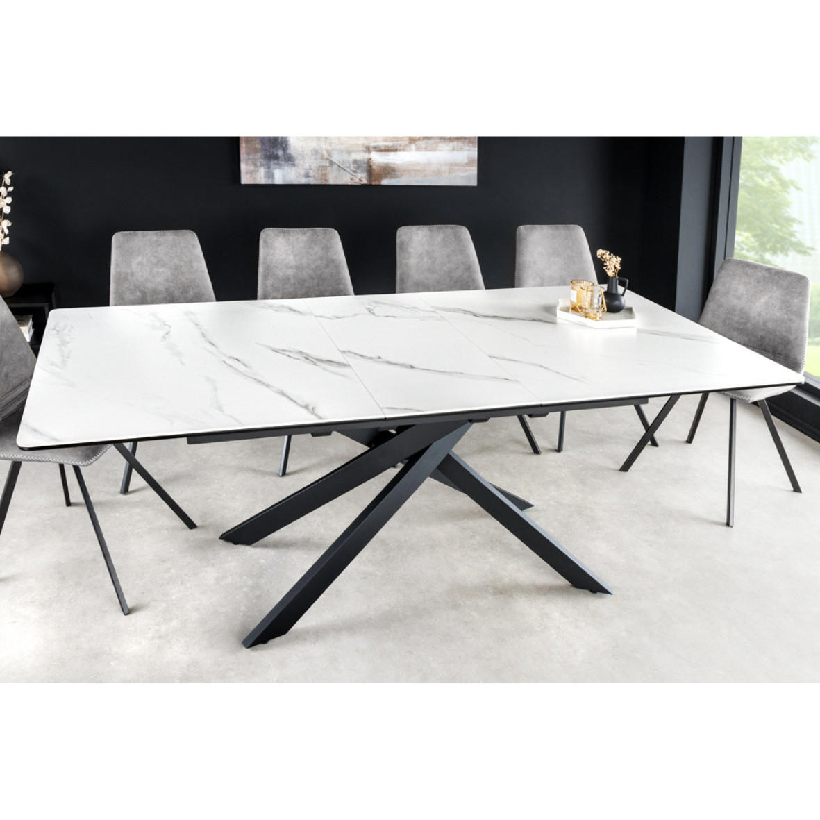 ESSTISCH ALPINE Keramik Weiß, Schwarzes 160/200 cm - Weiß/Grau, Keramik (90/160/76cm) - riess-ambiente