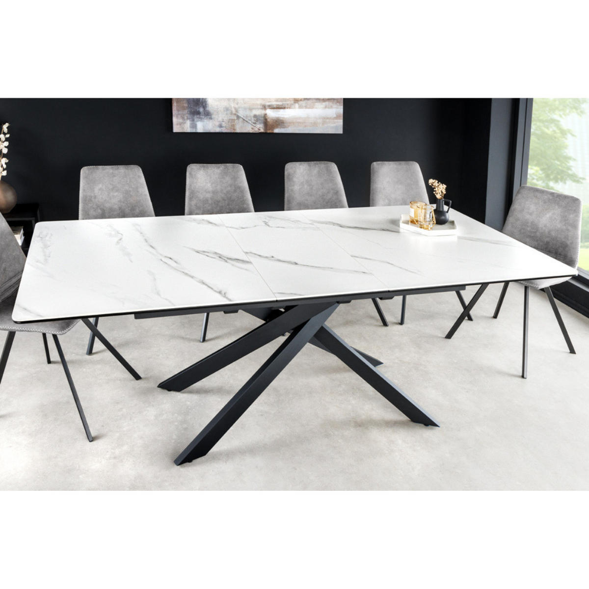 ESSTISCH ALPINE Keramik Weiß, Schwarzes 160/200 cm - Weiß/Grau, Keramik (90/160/76cm) - riess-ambiente