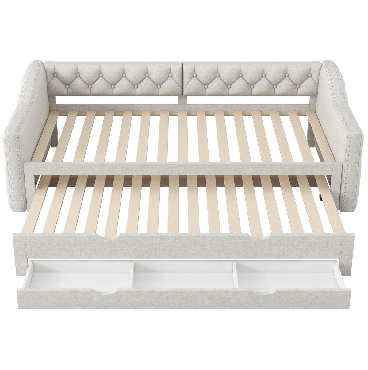 POLSTERBETT 90/200 cm Beige mit LED-Beleuchtung und 3 Schubladen - Beige, Textil (90/200cm) - Flora Grace