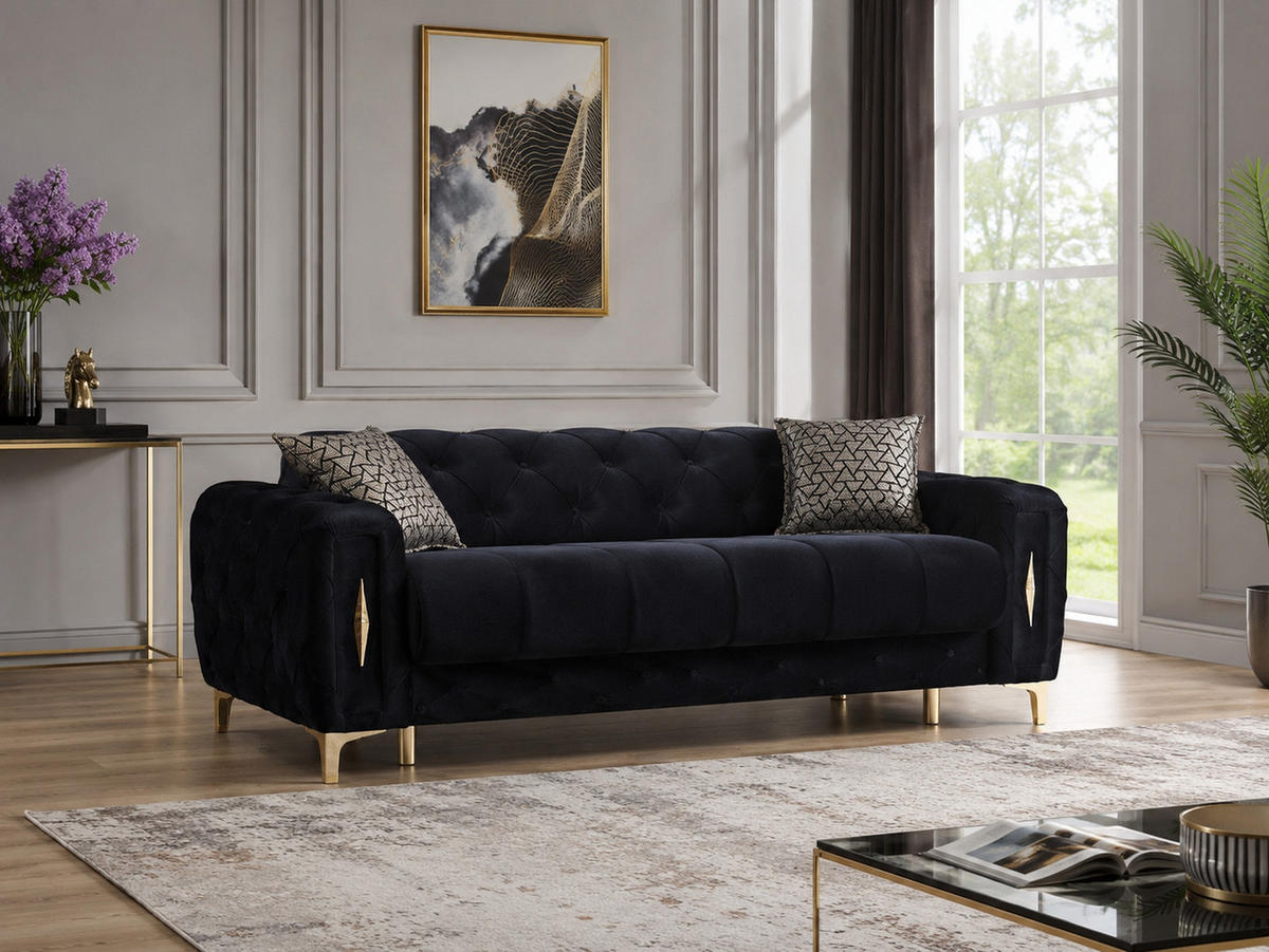 SITZGARNITUR Patna, Schwarz Stellvariante 3+2+1 - Schwarz, Holzwerkstoff/Kunststoff (245/80/100cm)