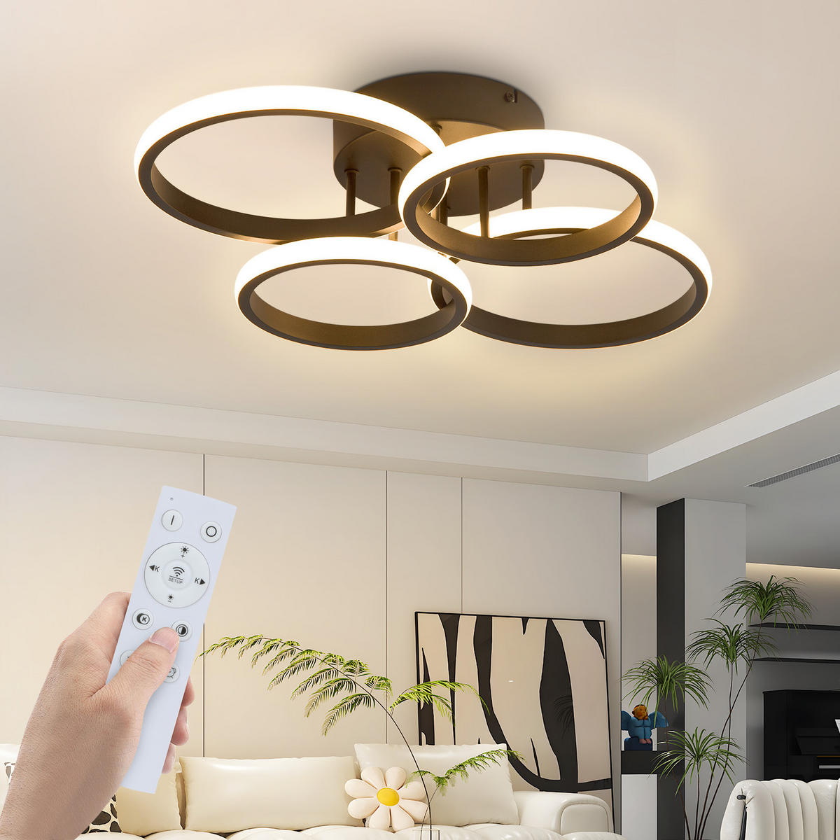 LED-DECKENLEUCHTE Xalvor 41.5/52.5/11.8 cm - Schwarz, Metall (52.5/41.5/11.8cm) - ZMH
