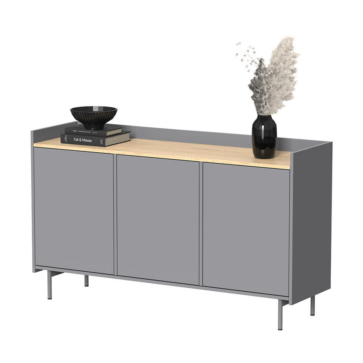 KOMMODE Velina Grau/Eiche 140 x 82 cm mit 6 Fächern - Eichefarben/Grau, Holzwerkstoff (140/82/40cm) - Vicco