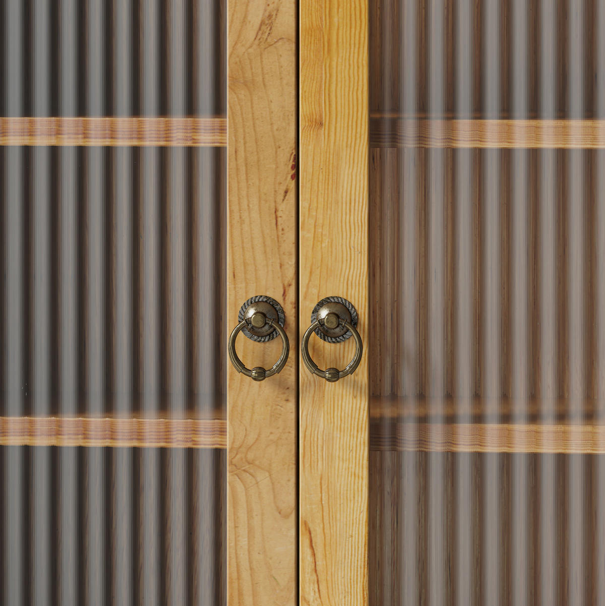 KÜCHENOBERSCHRANK 100x20x80 cm Naturfarben aus Massivholz & Glas mit 4 Türen & Haken - Naturfarben, Holz (100/80/20cm) - Modfu