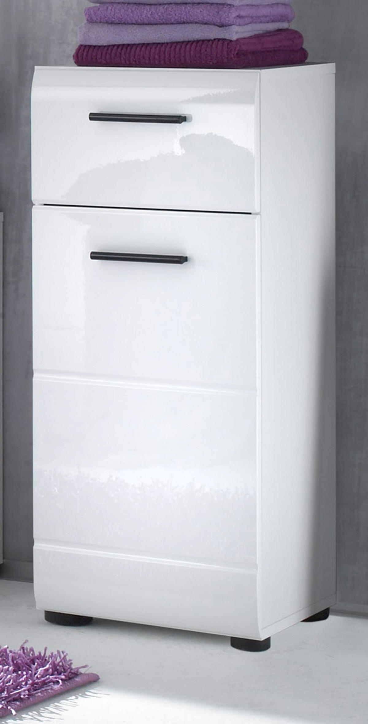 UNTERSCHRANK weiß Hochglanz 30 cm, Badschrank Türanschlag wechselbar - Weiß Hochglanz/Schwarz, Holzwerkstoff/Kunststoff (30/79/31cm) - Top.Furn