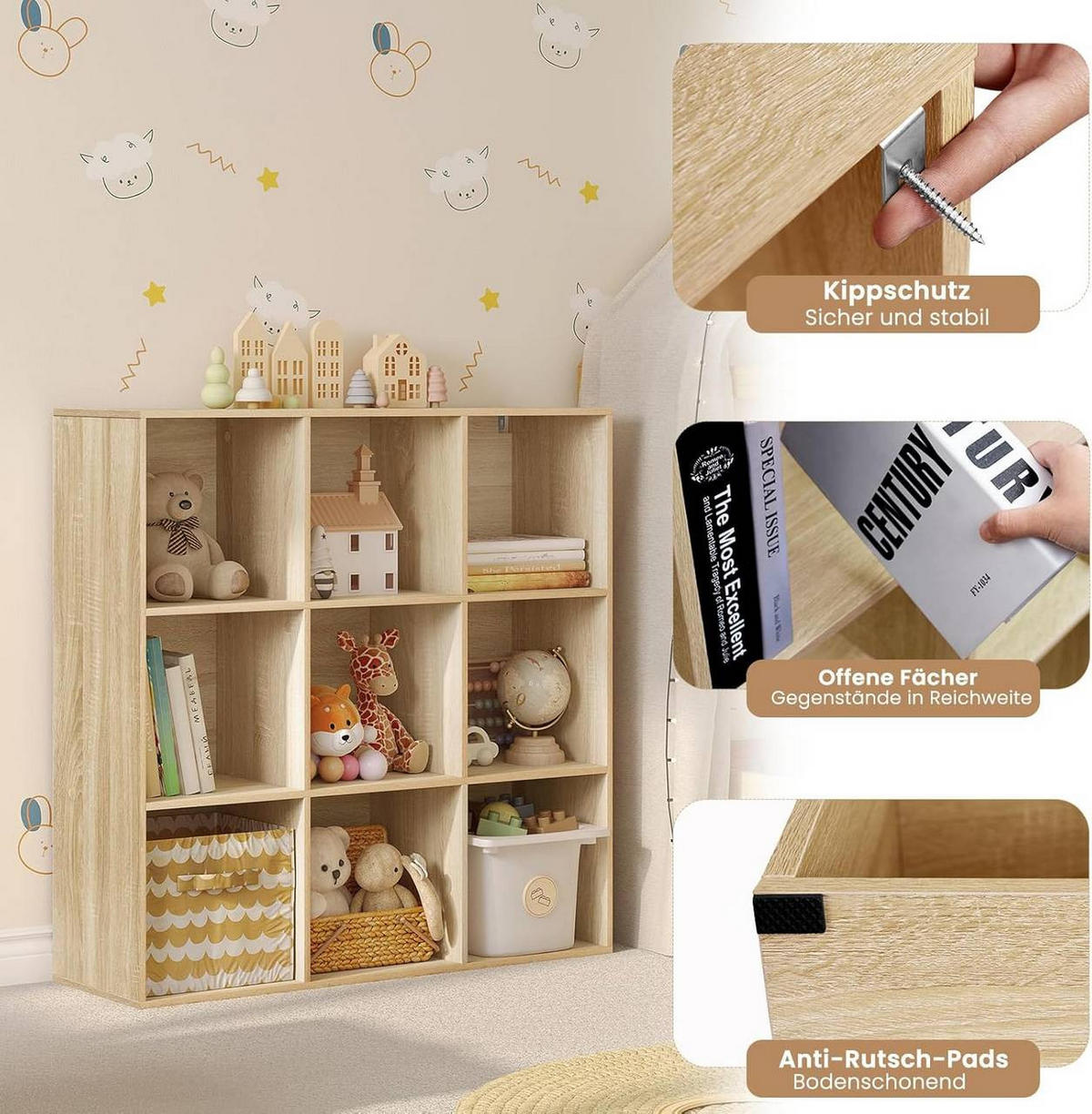 REGAL Bücherregal mit 9 Fächern, Standregal, Helle Eiche - Eichefarben, Holzwerkstoff (94/93/29.5cm) - Woltu