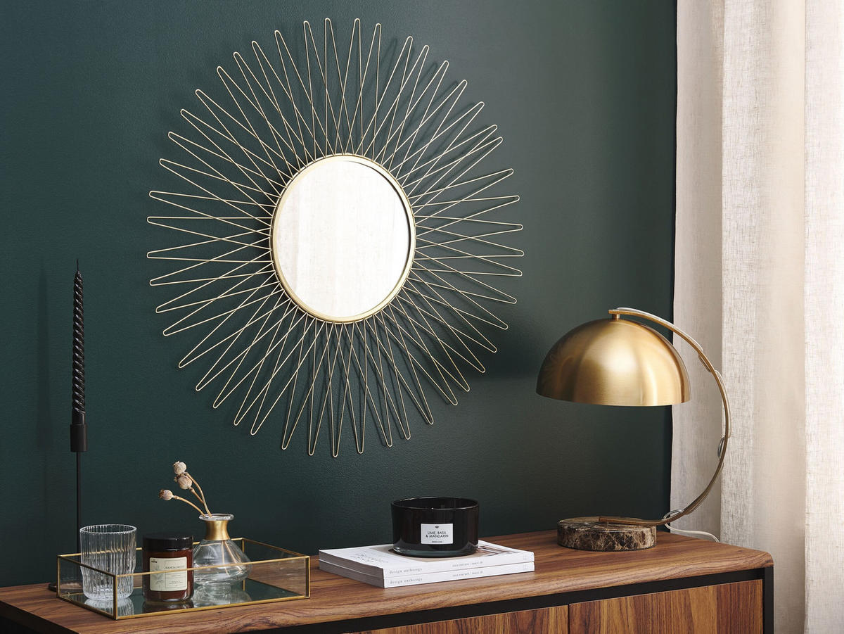 WANDSPIEGEL gold Sonnenform 70 cm Saumur - Goldfarben, Metall (70/4/70cm) - Beliani