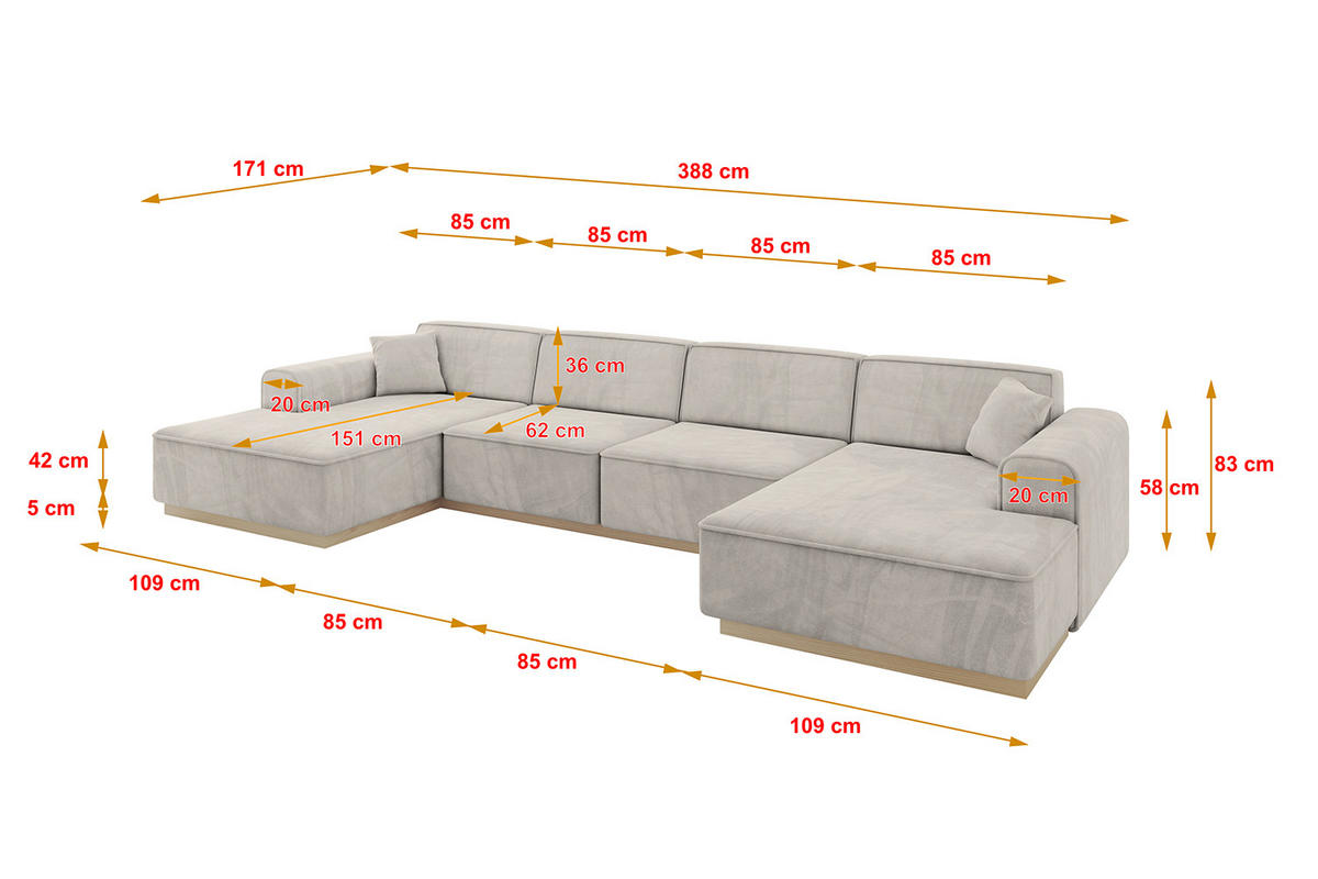 WOHNLANDSCHAFT IREA-U2 - 388x171x83 cm Hellbraun - Hellbraun, Holzwerkstoff/Textil (388/83/171cm) - ALTDECOR