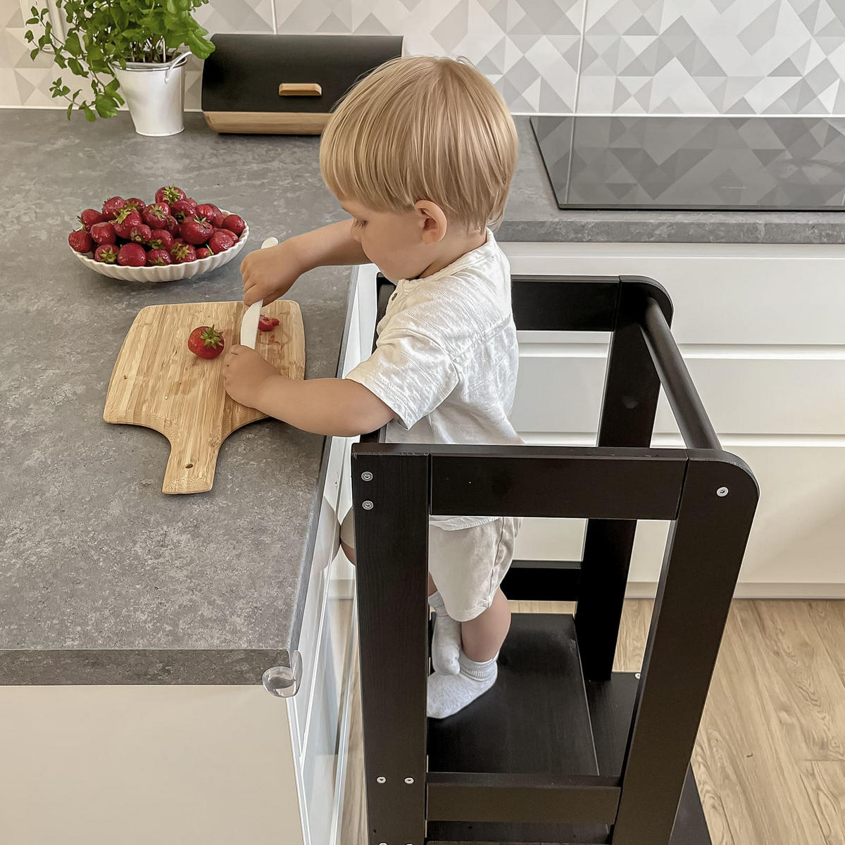 LERNTURM mit Tafel für Kinder, Natur Holz, Schwarz-Natur - Schwarz/Naturfarben, Holz (39/90/90cm) - MeowBaby