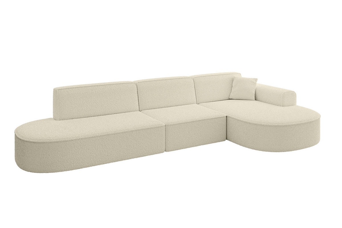 ECKSOFA Ottomane Rechts MARI-L2 - 317x163x73,5 cm Beige Bouclé - Beige/Schwarz, Holzwerkstoff/Kunststoff (317/163cm) - ALTDECOR