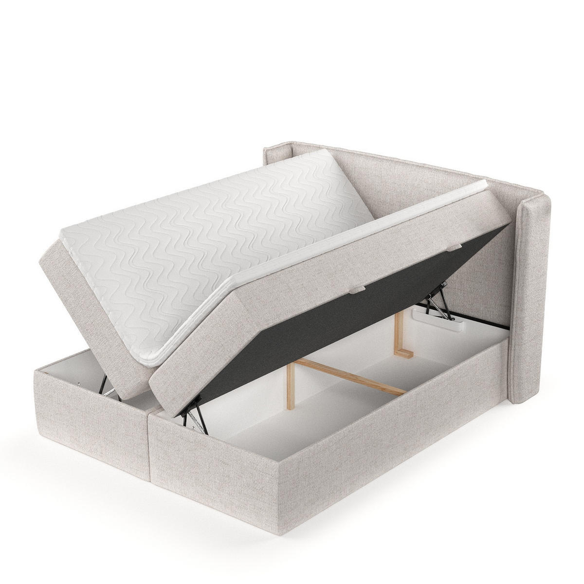 BOXBETT Viva 140/200 cm Hellbeige im Neve Stoff - Sandfarben/Schwarz, Holz/Holzwerkstoff (140/200cm) - AltaBeds
