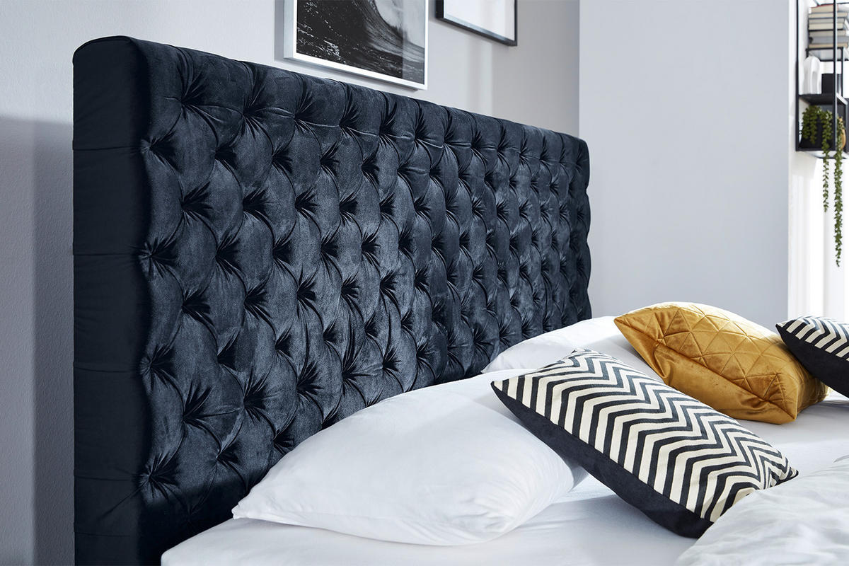 BOXSPRINGBETT SINDAR Blau Webstoff - Blau/Silberfarben, Textil (160/200cm) - KAWOLA