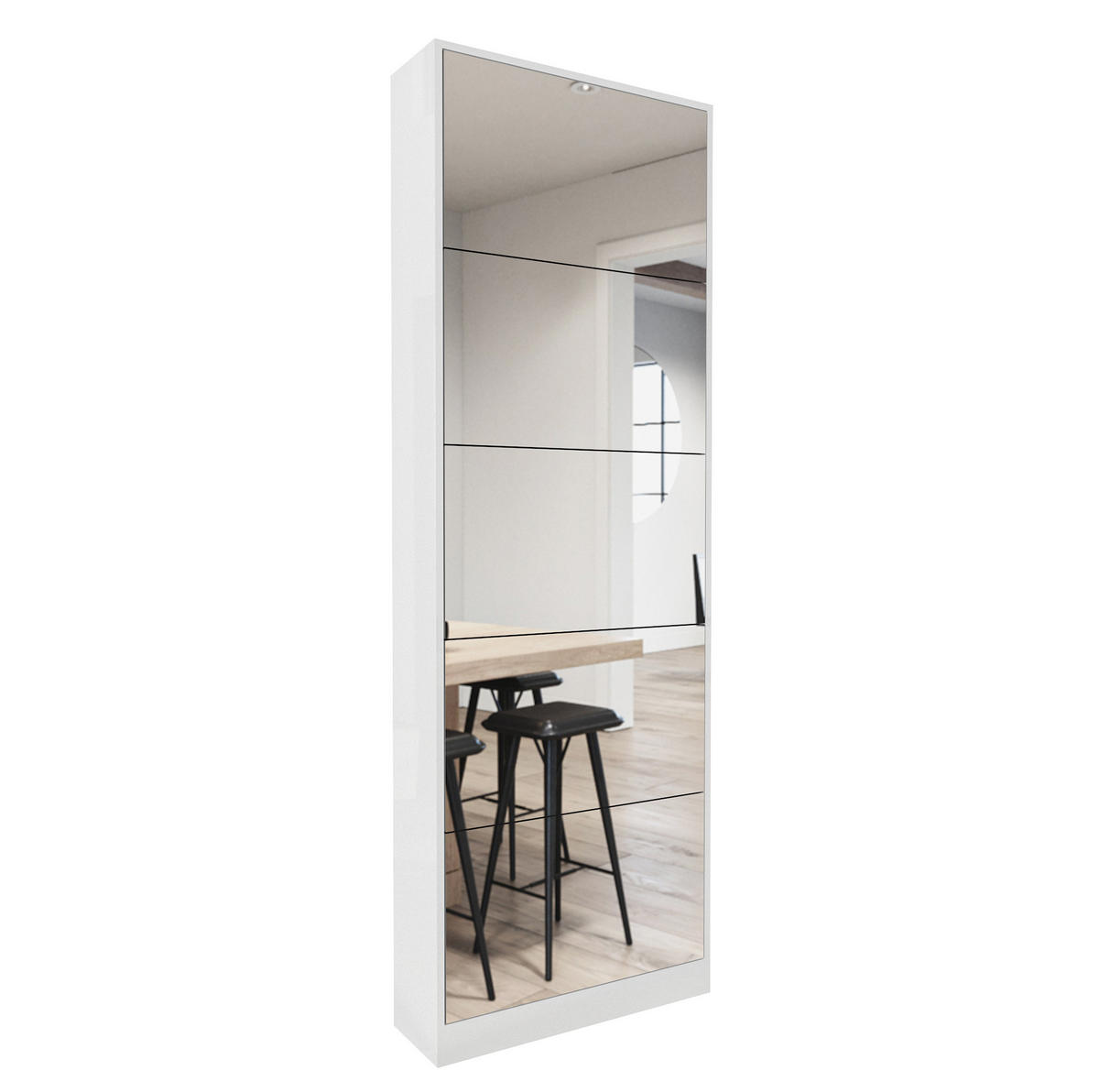 SCHUHSCHRANK 185 cm mit Ganzkörperspiegel und 5 Klappen, platzsparend, Weiß - Weiß, Holzwerkstoff (63/185/19.6cm) - Redom