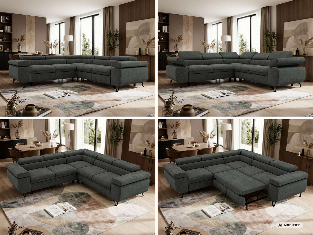 ECKSOFA QUADRO L - Dunkelgrau Stukture - Links Seite - Dunkelgrau/Schwarz, Textil/Metall (269/269cm) - MKS