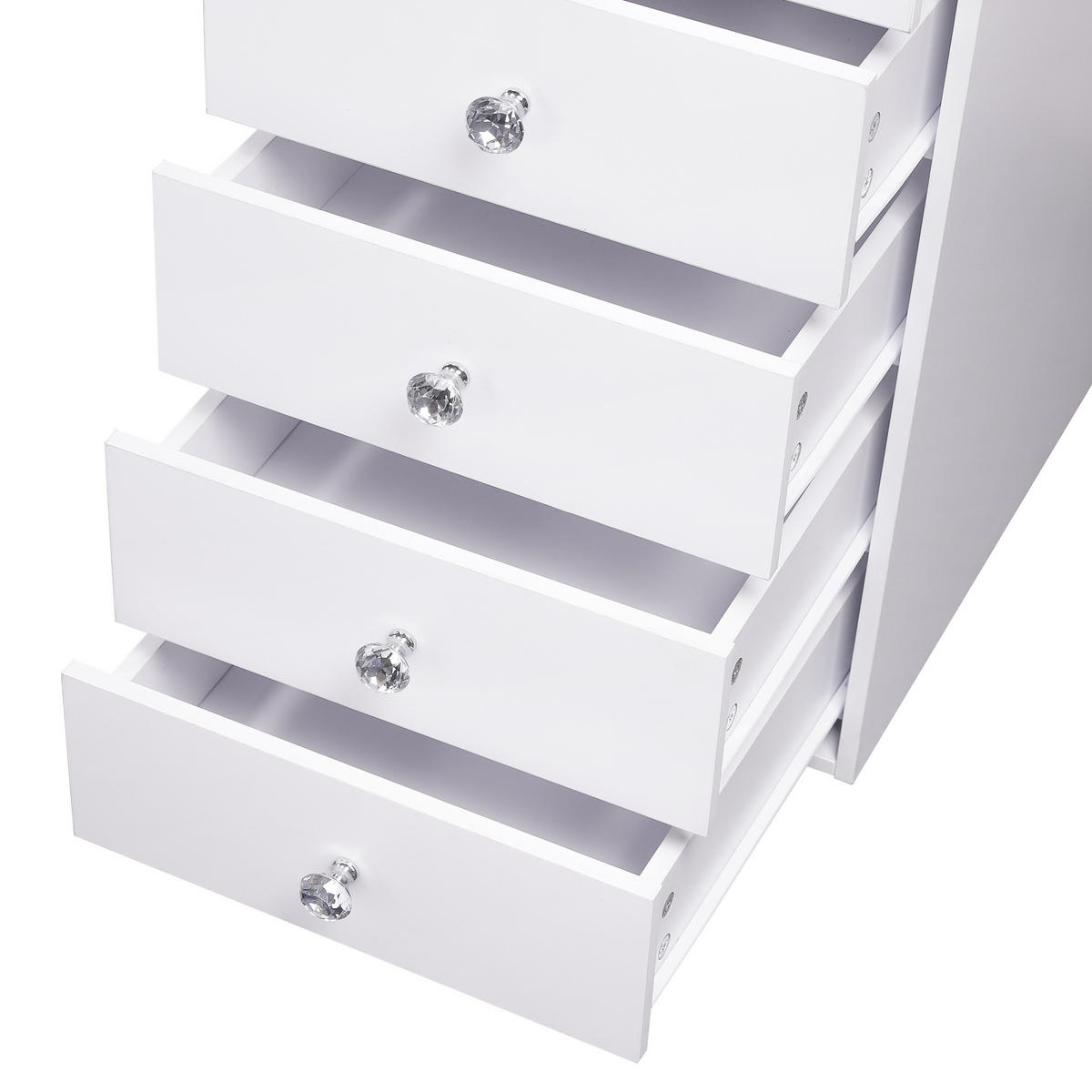 SCHMINKTISCH mit Beleuchtung LED 8 Schubladen Weiβ 120/55/81 CM - Weiß, Glas/Metall (120/81/55cm) - VANITII