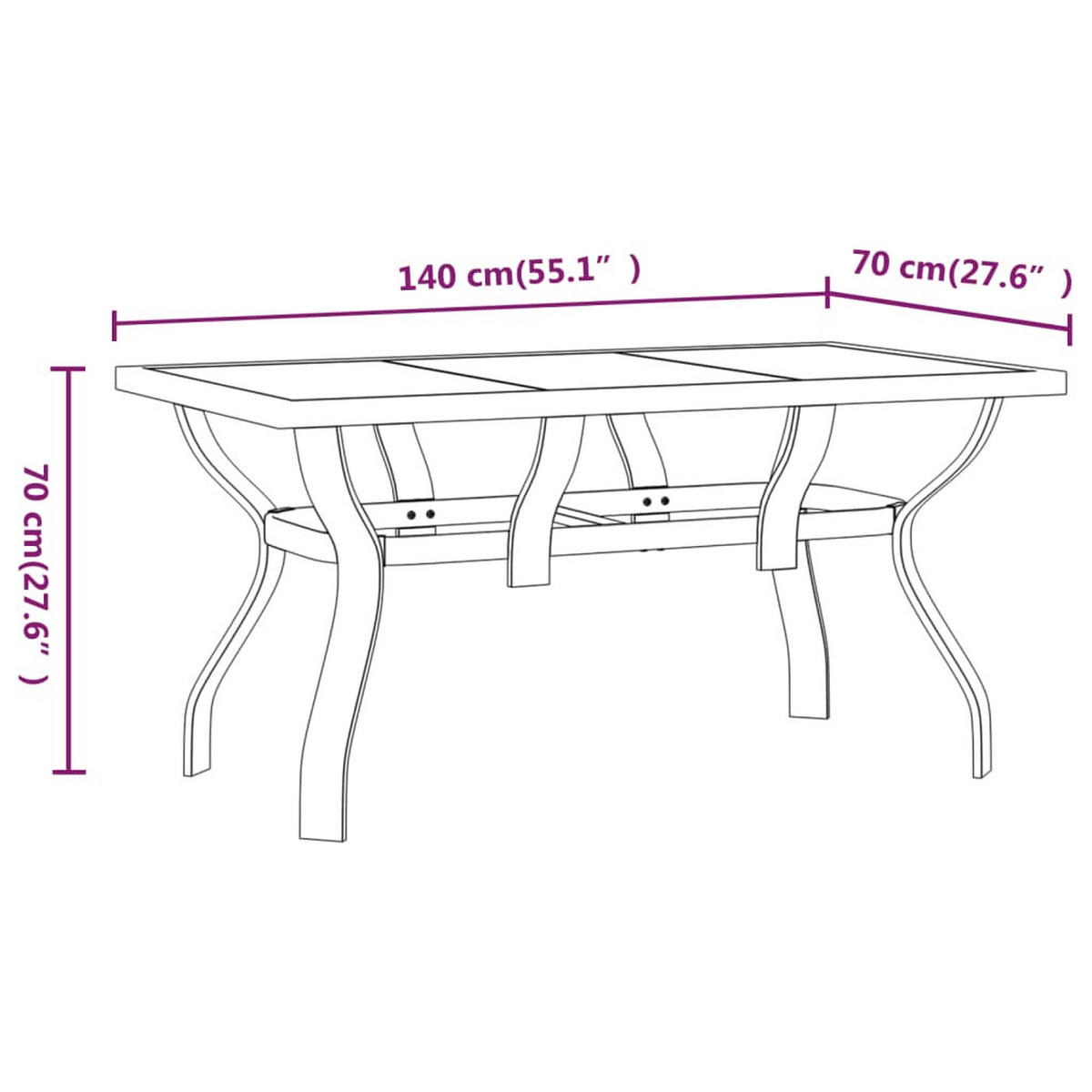 GARTENTISCH Tischfried 70/70/140 cm - Schwarz, Naturmaterialien (140/70/70cm) - ZMH