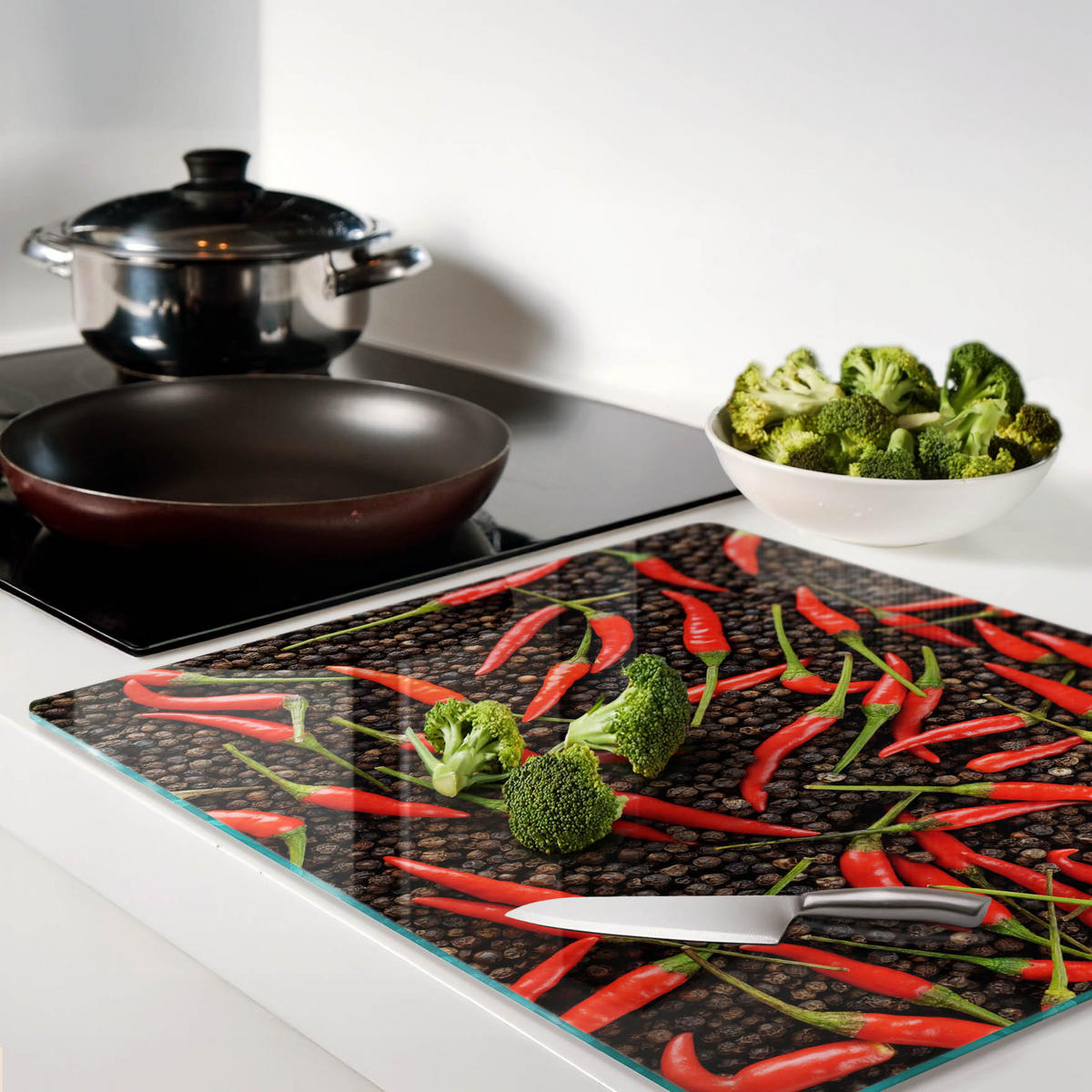 GLASPLATTE 60x52 cm Chilischoten - Rot, Glas (60/0.4/52cm) - TULUP