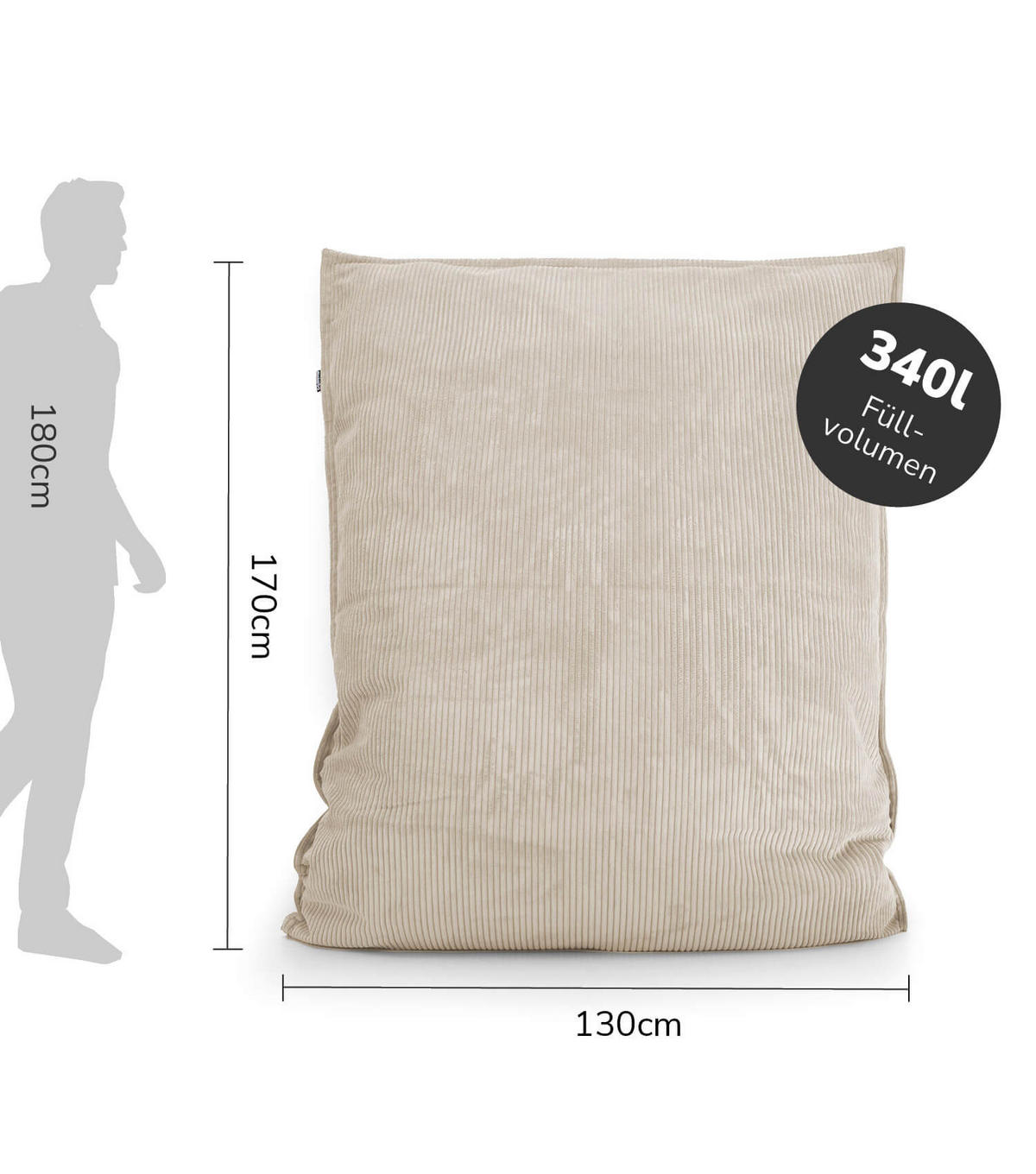 SITZSACK mit Cord Cover Der Große - Beige, Textil (130/20/170cm) - Mokebo