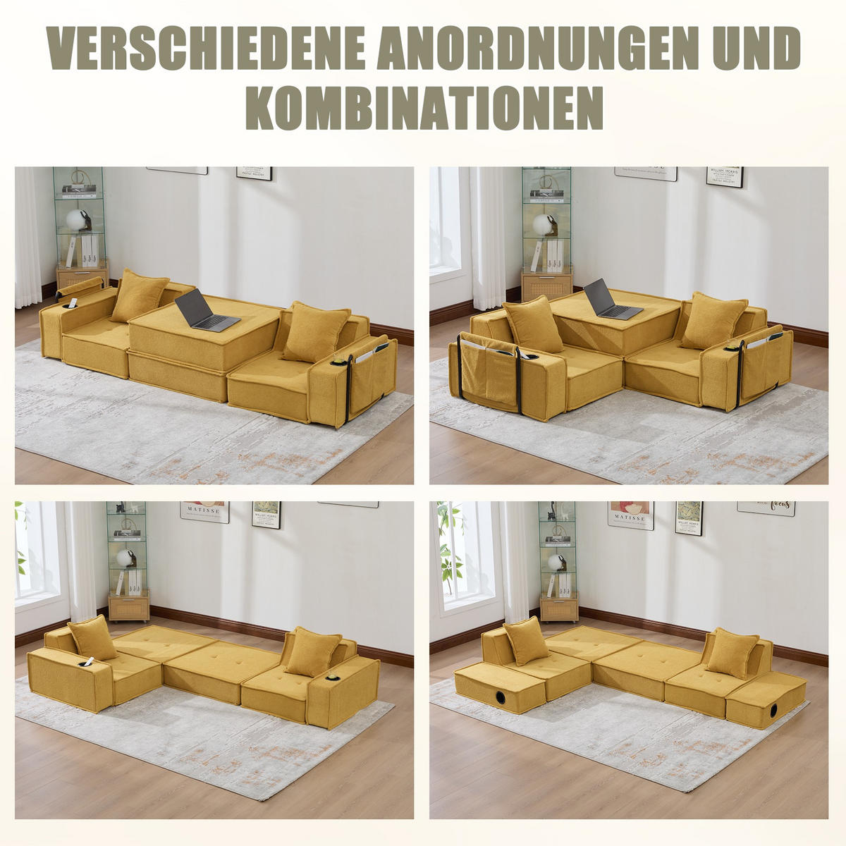 SCHLAFSOFA Zweisitzer mit Schlaffunktion,ausziehbar,Modulares Design,Chenille,Gelb - Gelb, Textil (162/42/54cm) - LVHOM