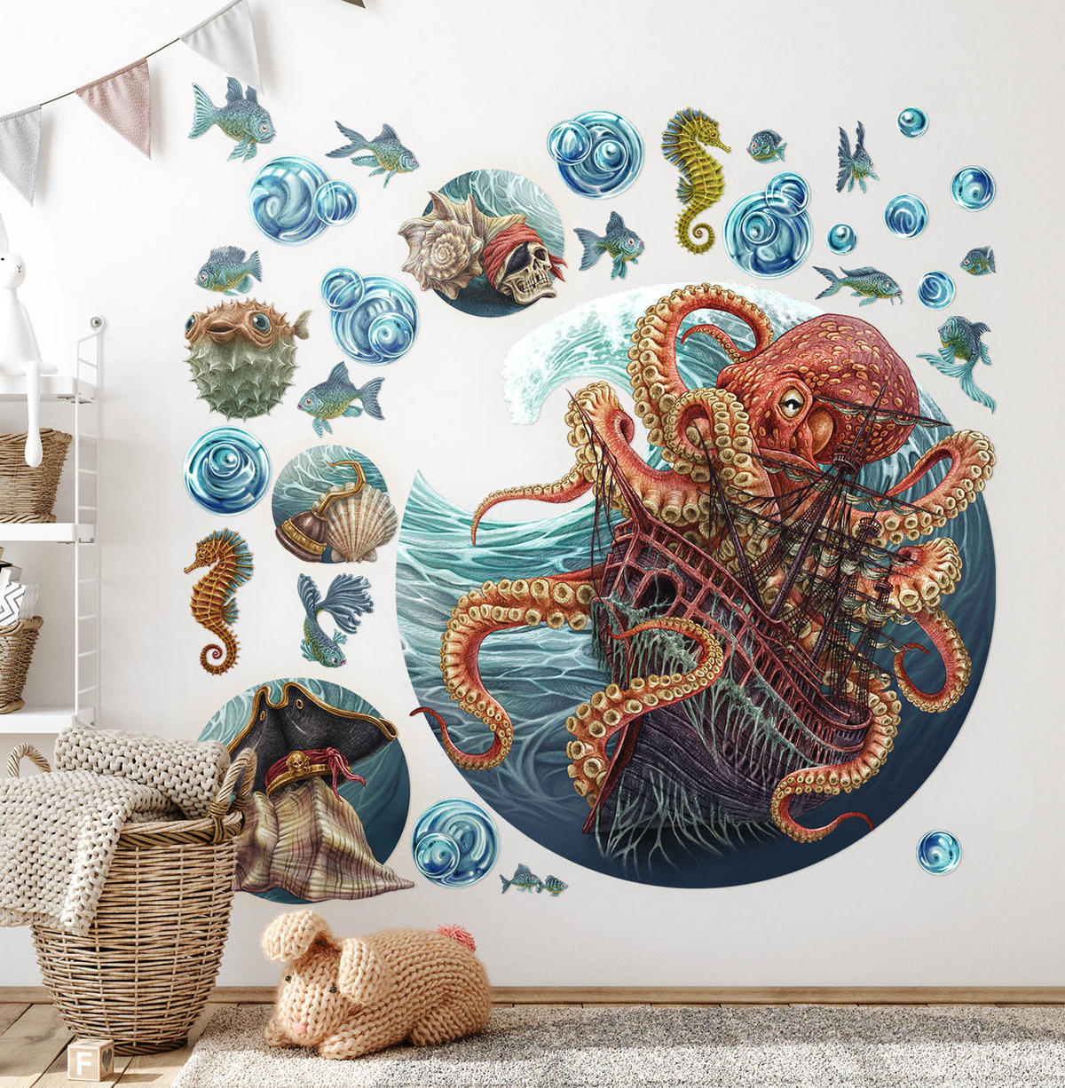 AUFKLEBER 130x156 cm Unterwasserwelt Oktopus - Blau, Kunststoff (130/156/0.1cm) - TULUP