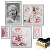 WANDBILDER 5er Set - 50x50 cm & 20x30 cm & 40x60 cm Silberner Rahmen - Pfingstrosenskulptur einer Frau - Silberfarben, Kunststoff (40/60cm) - ArtPrintCave