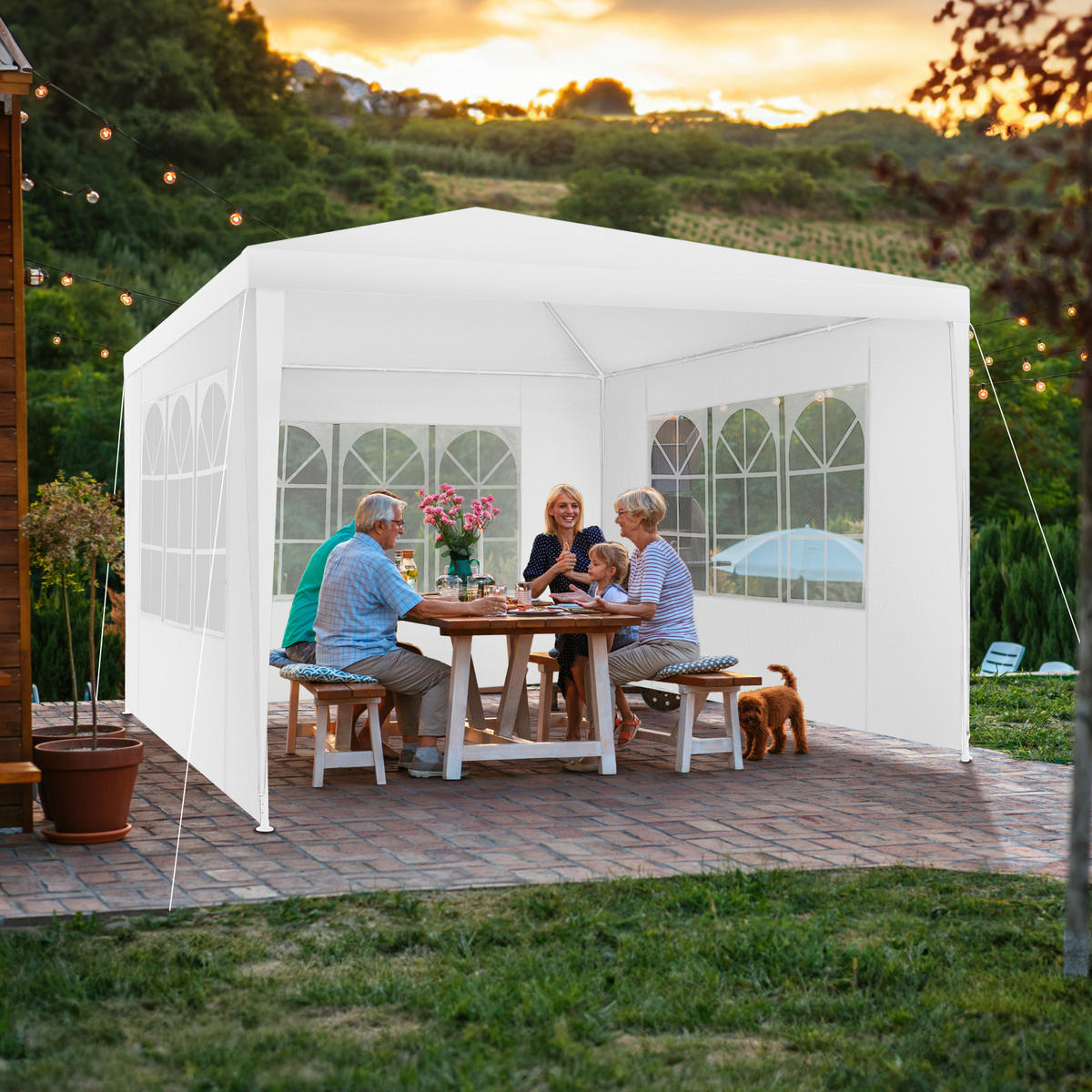 PAVILLON Baraban,inklusive Spannseile und Heringe,weiß - Weiß, Kunststoff (300/250/300cm) - tectake