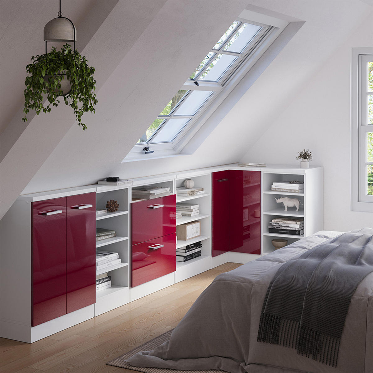 DACHSCHRÄGENSCHRANK ECKSCHRANK Rion Rot Hochglanz/Weiß 75.6 x 81.6 cm mit 1 Tür - Rot/Weiß, Holzwerkstoff (75.6/81.6/75.6cm) - Vicco