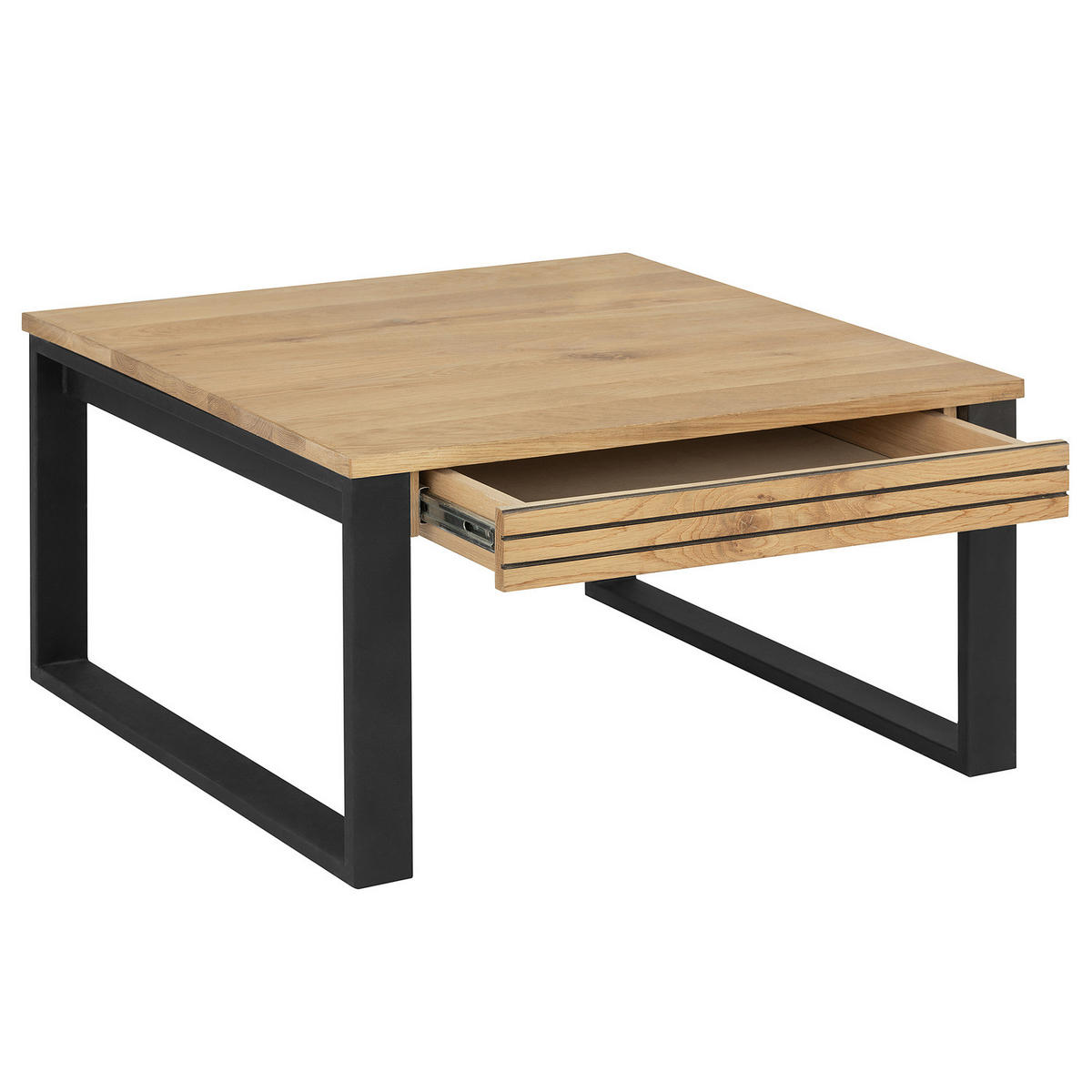 MASSIVER COUCHTISCH - Massivholz Eiche / Metall - Eichefarben, Holz/Metall (75/75/42cm) - home24