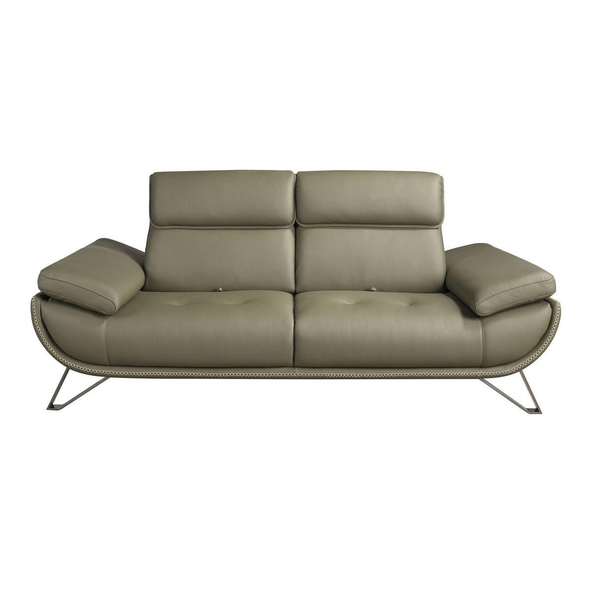 SOFA 2-Sitzer-Sofa aus olivgrünem Leder 205/127/95 cm - Chromfarben/Dunkelgrün, Leder/Metall (205/95/127cm) - ANGEL CERDA